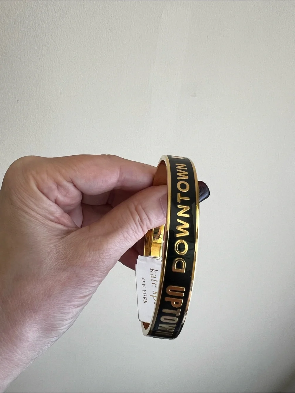 Kate Spade, New York-Uptown/Downtown, Black/Gold Glossy Enamel Bangle. - Picture 7 of 11